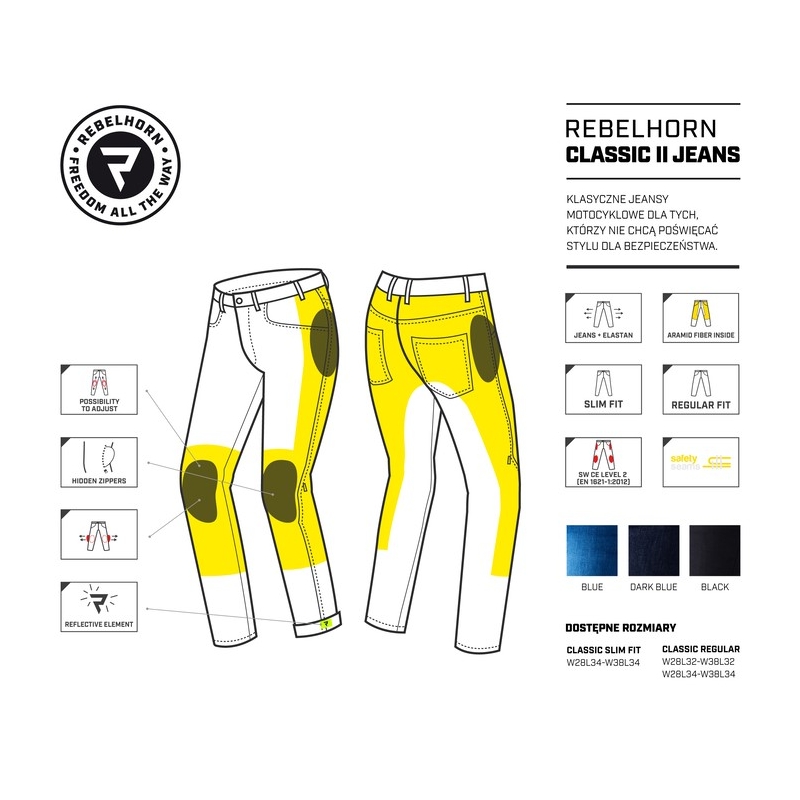 Zkrácené jeansy na motorku Rebelhorn Classic II černé výprodej