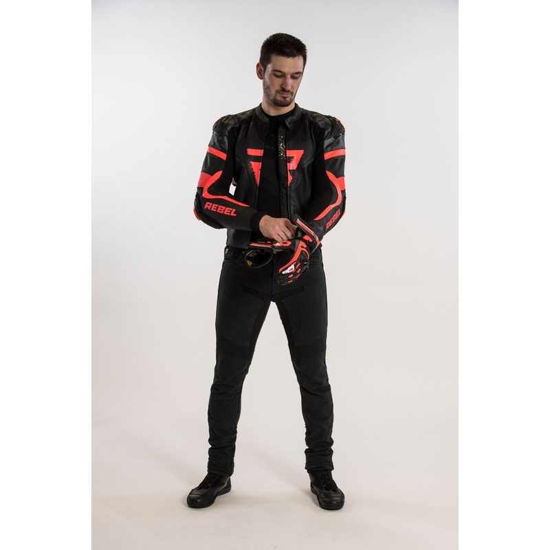 Rebelhorn Rebel sort-fluoro rød motorcykeljakke udsalg