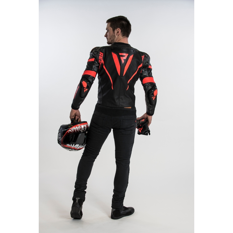 Rebelhorn Rebel sort-fluoro rød motorcykeljakke udsalg