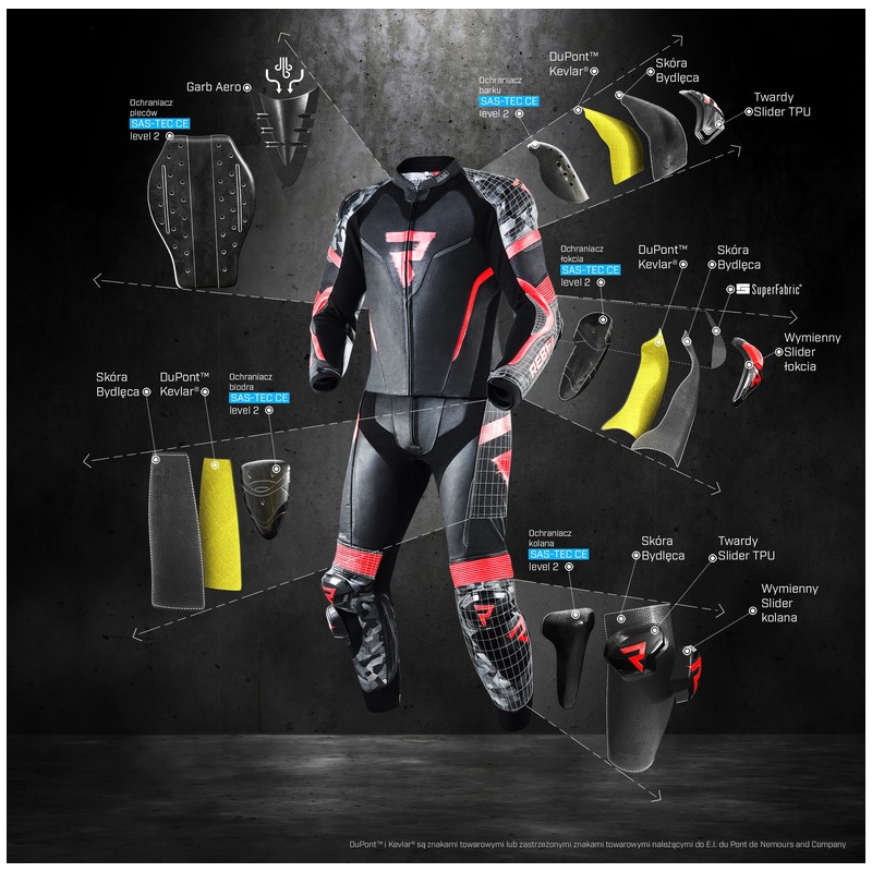 Rebelhorn Rebel Black-White-Fluo Red Motorcycle Coverall udsalg