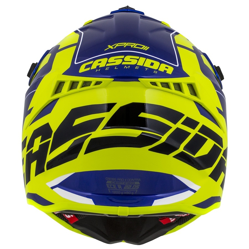 Motocrosshjelm Cassida Cross Pro II Contra fluo gul-blå-hvid