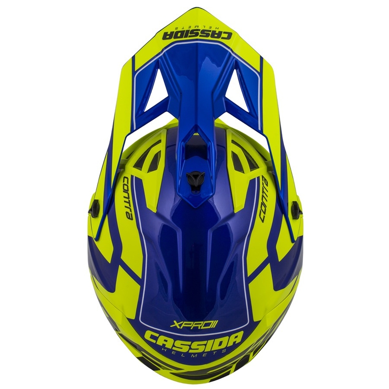 Motocrosshjelm Cassida Cross Pro II Contra fluo gul-blå-hvid