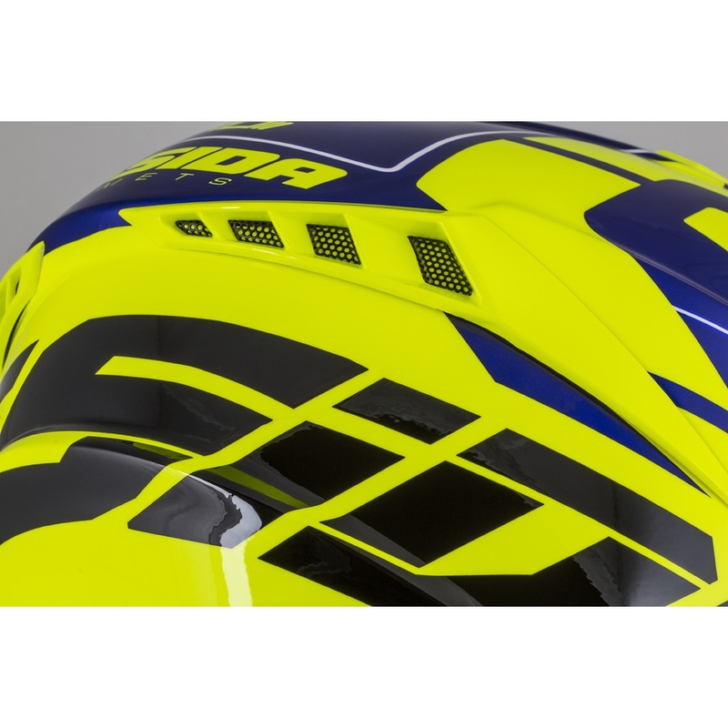 Motocrosshjelm Cassida Cross Pro II Contra fluo gul-blå-hvid