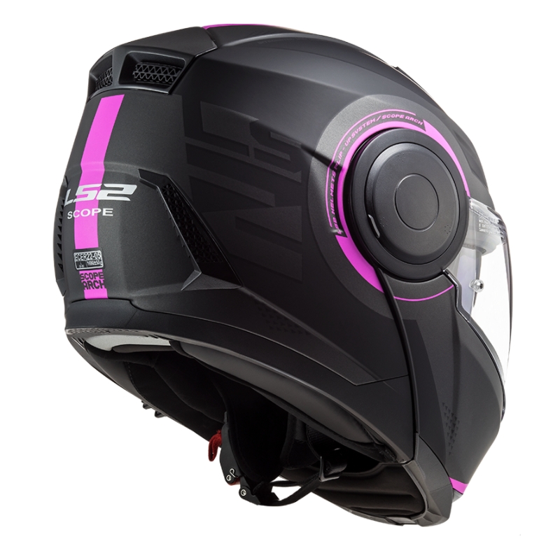 Flip-up motorcykelhjelm LS2 FF902 Scope Arch sort og pink mat