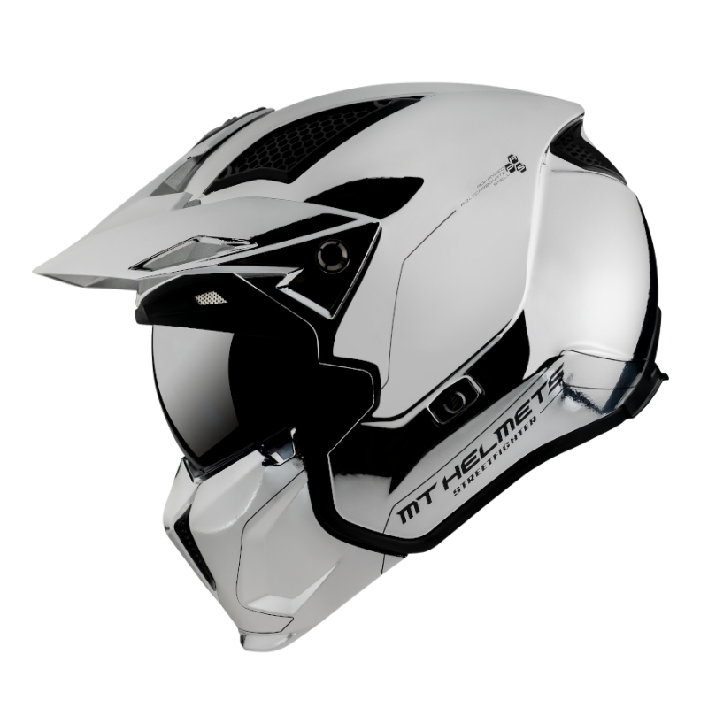 MT Streetfighter SV Forkromet åben hjelm med maske sølv udsalg