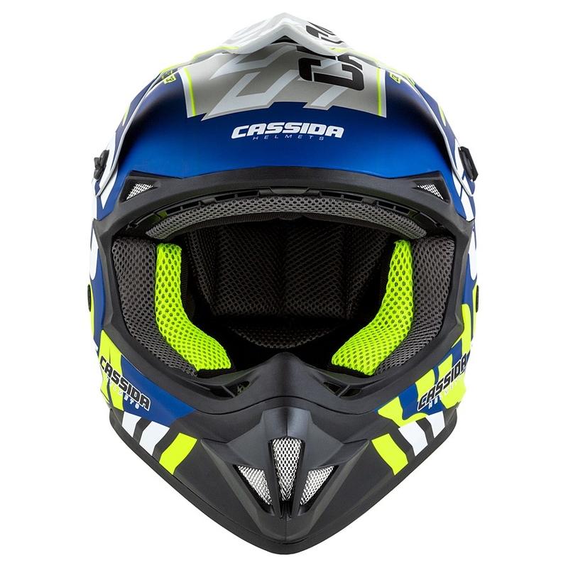Motocrosshjelm Cassida Cross Cup Sonic fluo gul-blå mat