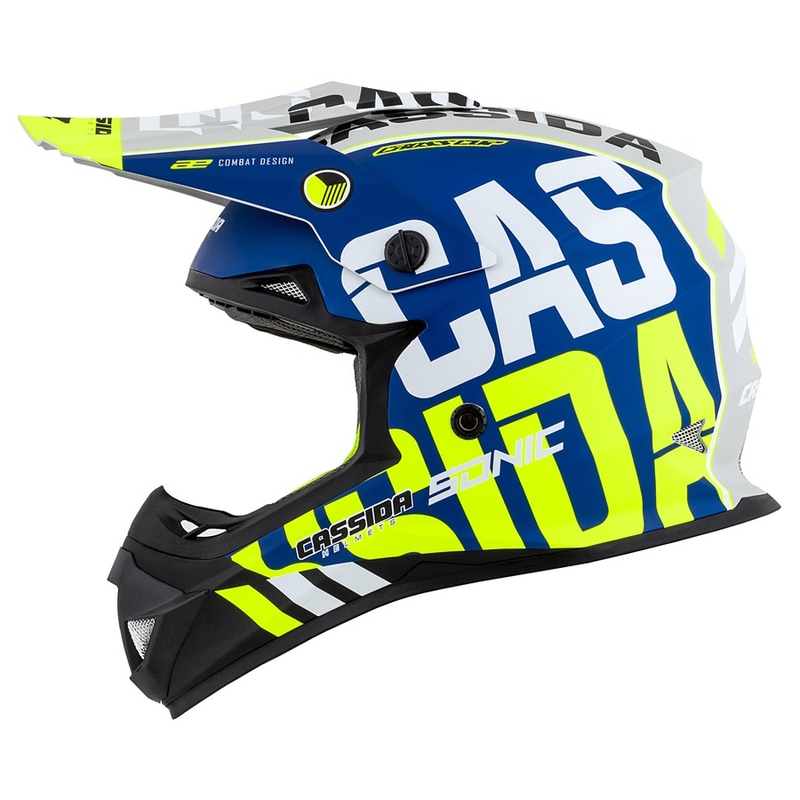 Motocrosshjelm Cassida Cross Cup Sonic fluo gul-blå mat