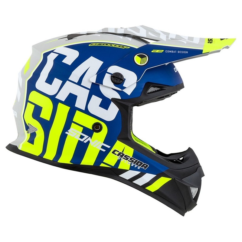 Motocrosshjelm Cassida Cross Cup Sonic fluo gul-blå mat