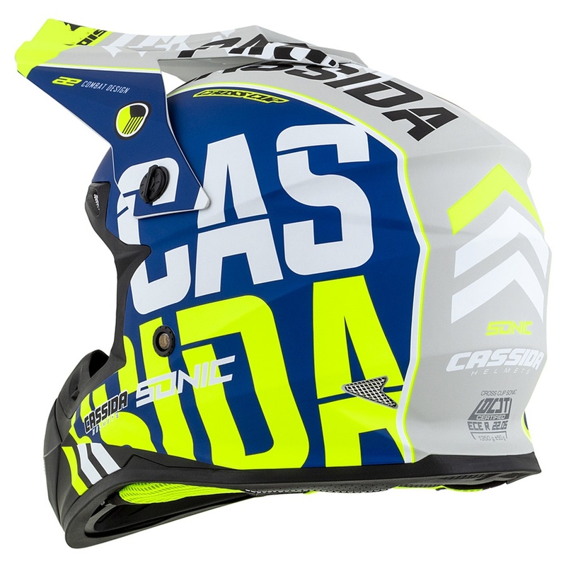 Motocrosshjelm Cassida Cross Cup Sonic fluo gul-blå mat