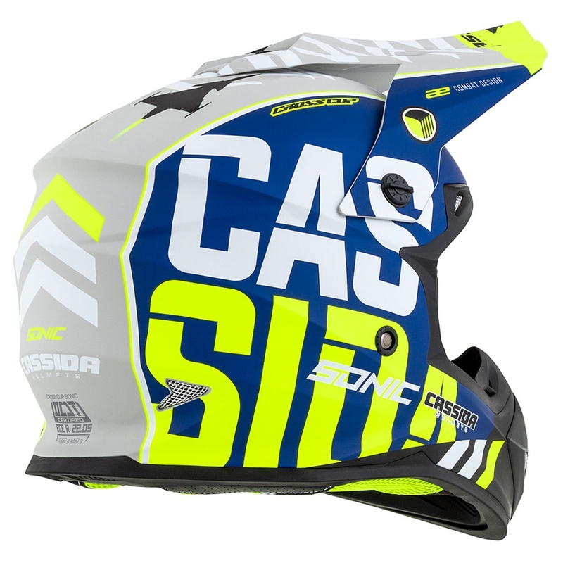Motocrosshjelm Cassida Cross Cup Sonic fluo gul-blå mat