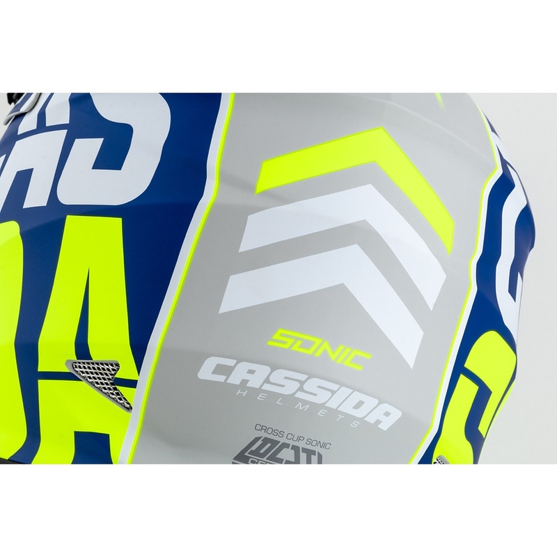 Motocrosshjelm Cassida Cross Cup Sonic fluo gul-blå mat