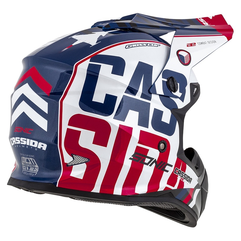Motocrosshjelm Cassida Cross Cup Sonic rød-blå-hvid