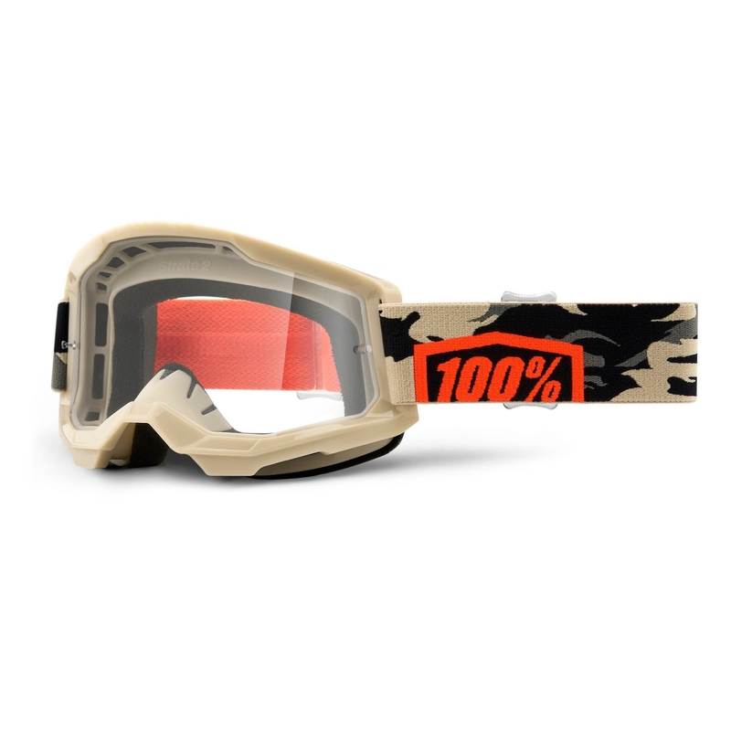Motocrossbriller 100% STRATA 2 Kombat beige (klar plexi)