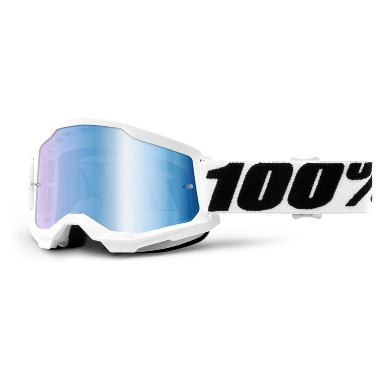 Motokrosové brýle 100% STRATA 2 bílé (modré zrcadlové plexi)