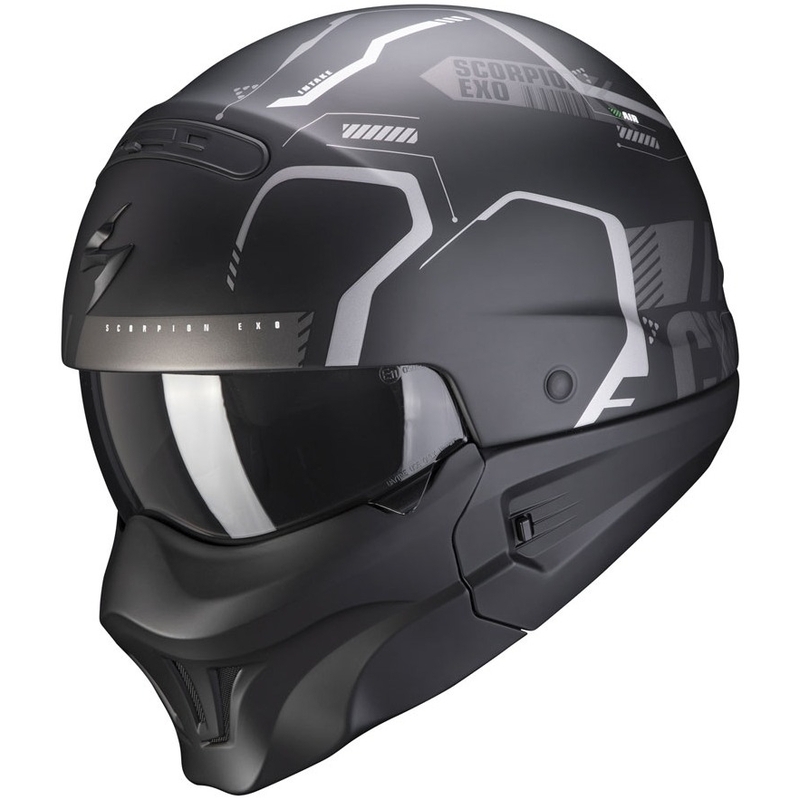 Åben hjelm med maske Scorpion EXO-COMBAT EVO Ram sort-sølv mat