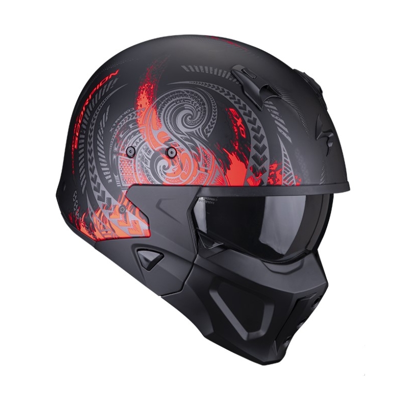 Åben hjelm med maske SCORPION COVERT-X TATTOO mat sort-rød