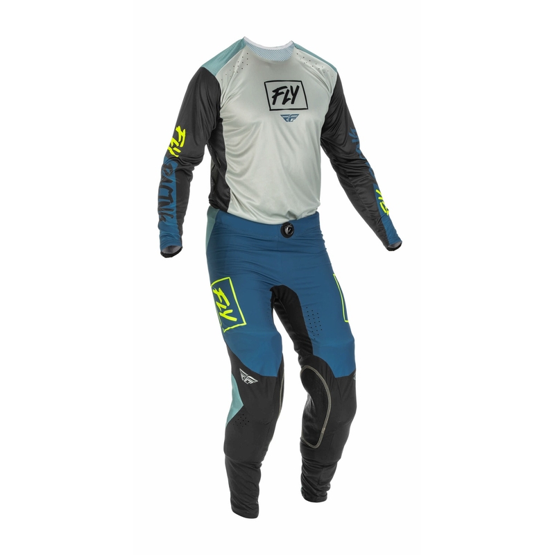 Motokrosové kalhoty FLY Racing Lite 2022 šedo-tyrkysové hi-vis