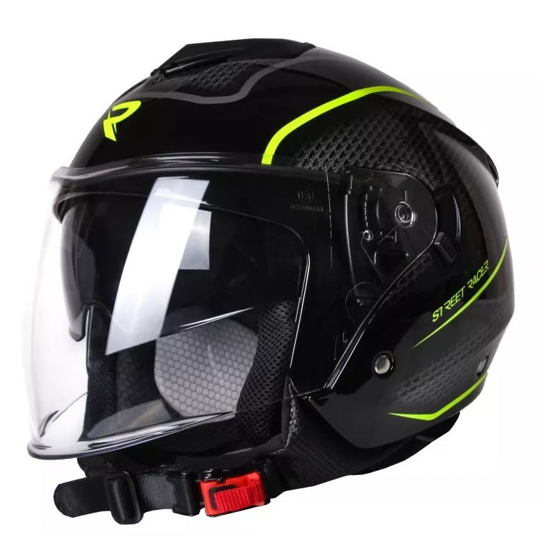 Åben motorcykelhjelm Street Racer Pilot sort og gul