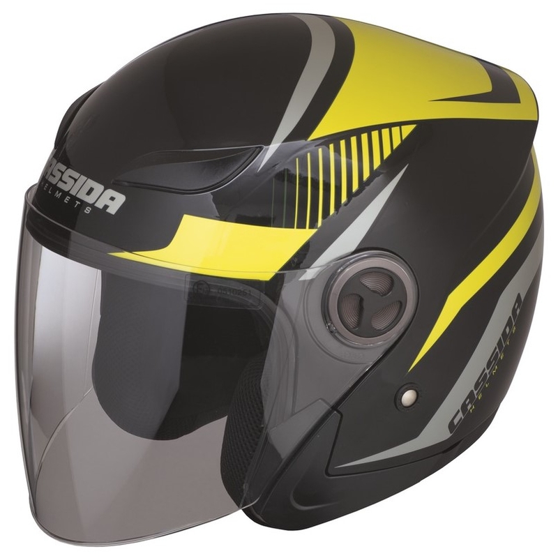 Cassida Reflex åben motorcykelhjelm sort-sølv-fluogul