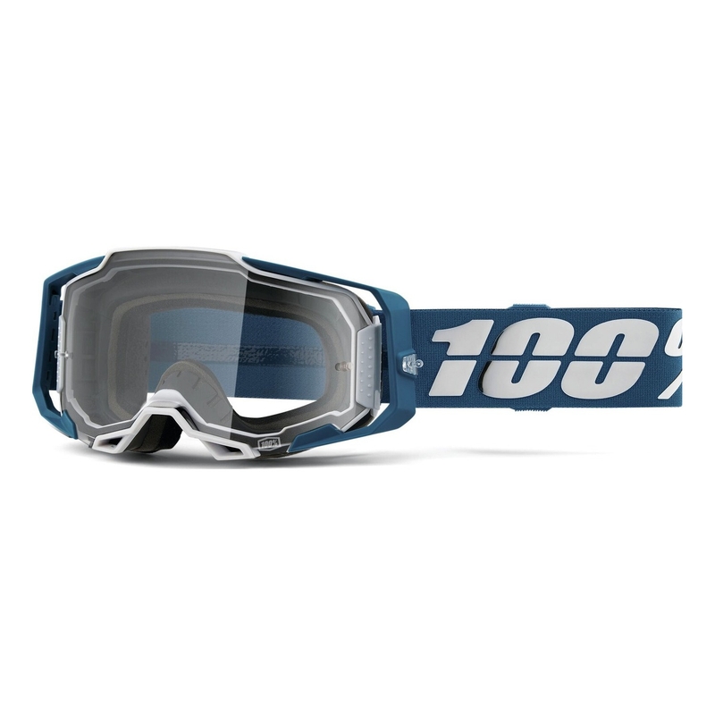 Motocrossbriller 100% ARMEGA Albar blå og hvid (klar plexi)
