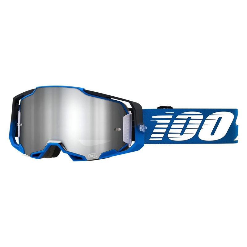 Motocrossbriller 100% ARMEGA Rockchuck sort-hvid-blå (sølv plexi)
