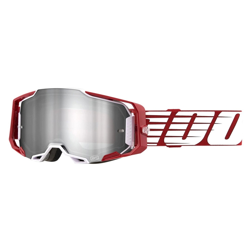 Motocrossbriller 100% ARMEGA Oversized Deep white-red (silver plexi)