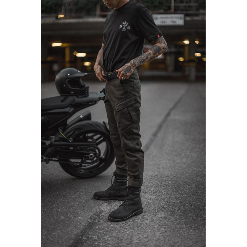 Motorcykeljeans PANDO MOTO Mark Kev olivengrøn udsalg