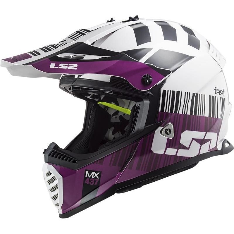 Motokrosová přilba LS2 MX437 Fast Evo XCODE bílo-fialová lesklá