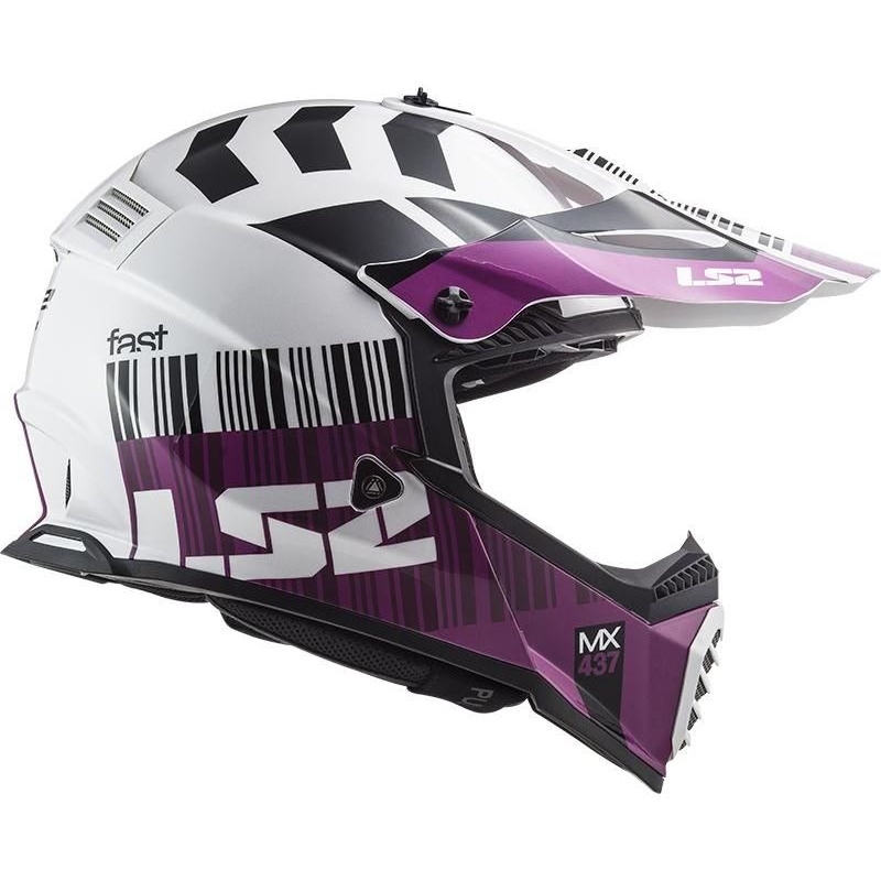 Motokrosová přilba LS2 MX437 Fast Evo XCODE bílo-fialová lesklá