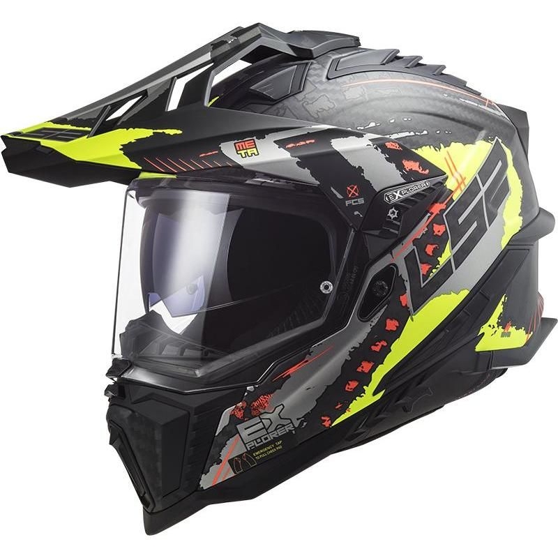 Endurohjelm LS2 MX701 Explorer C Extend sort-grå-fluogul