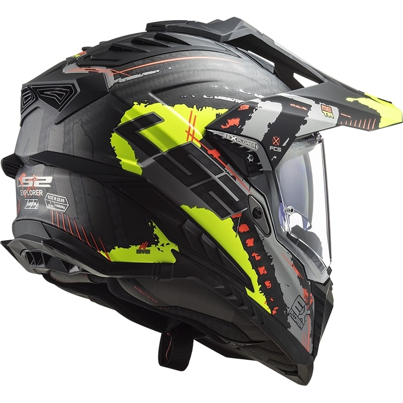 Endurohjelm LS2 MX701 Explorer C Extend sort-grå-fluogul