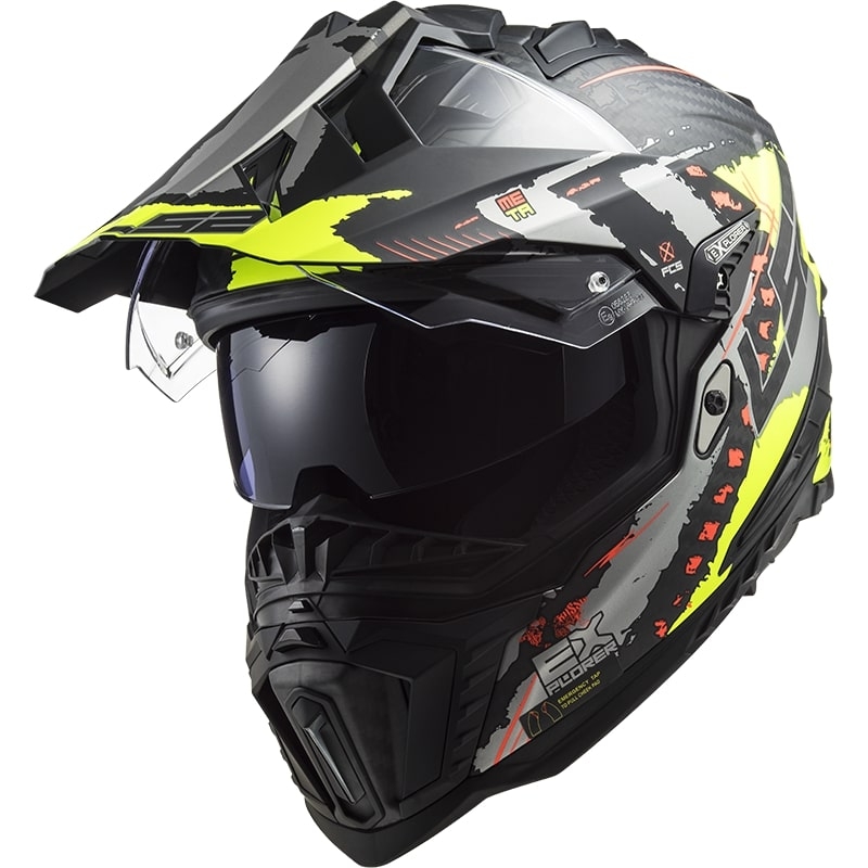Endurohjelm LS2 MX701 Explorer C Extend sort-grå-fluogul