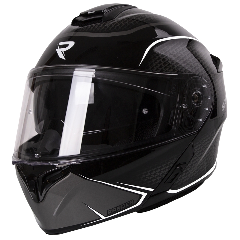 Street Racer Ranger sort og hvid flip-up motorcykelhjelm
