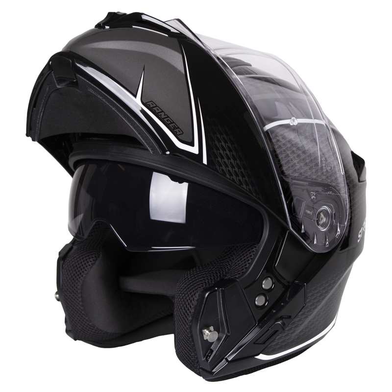 Street Racer Ranger sort og hvid flip-up motorcykelhjelm