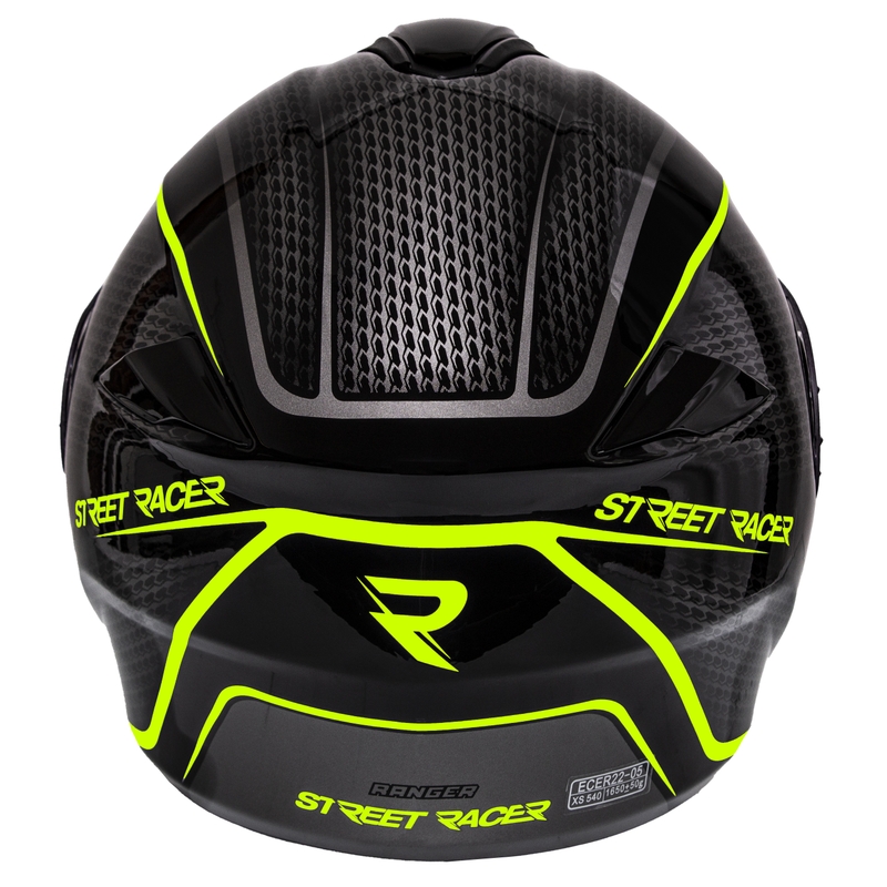 Street Racer Ranger sort-fluogul motorcykelhjelm med vippefunktion