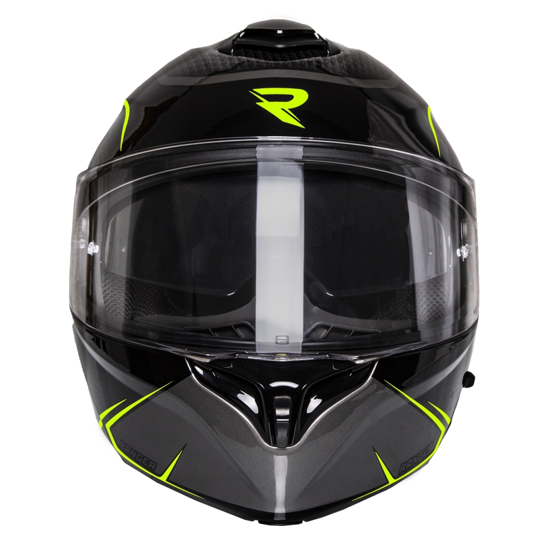 Street Racer Ranger sort-fluogul motorcykelhjelm med vippefunktion