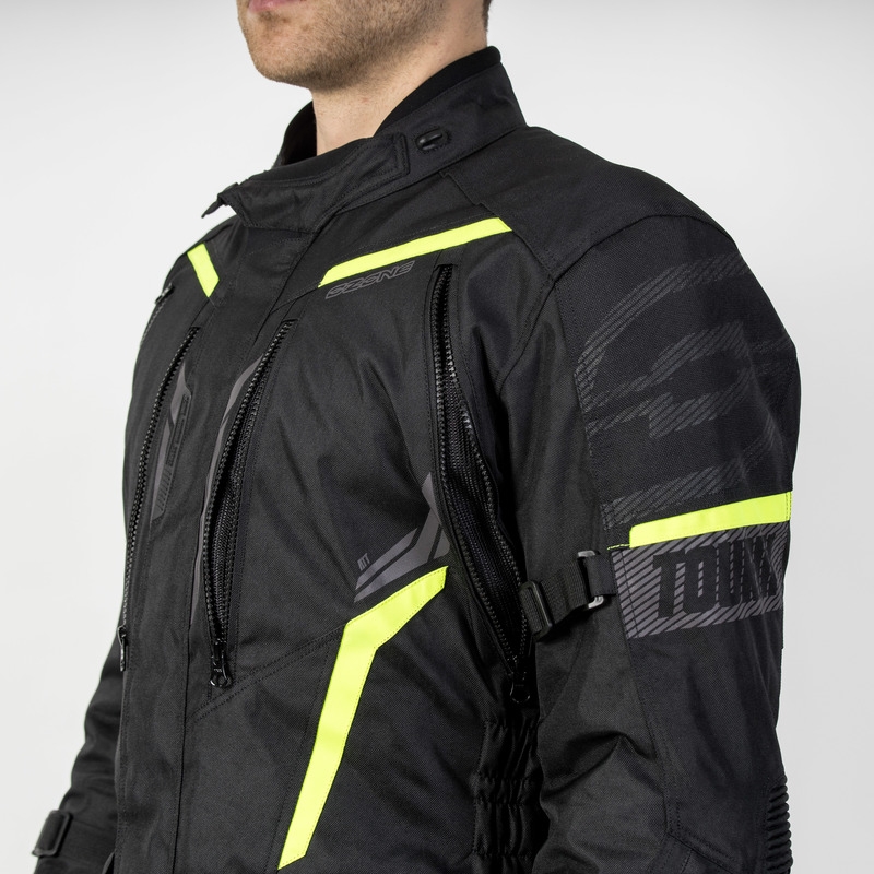 Motorcykeljakke Ozone Tour III sort-antracit-fluogul