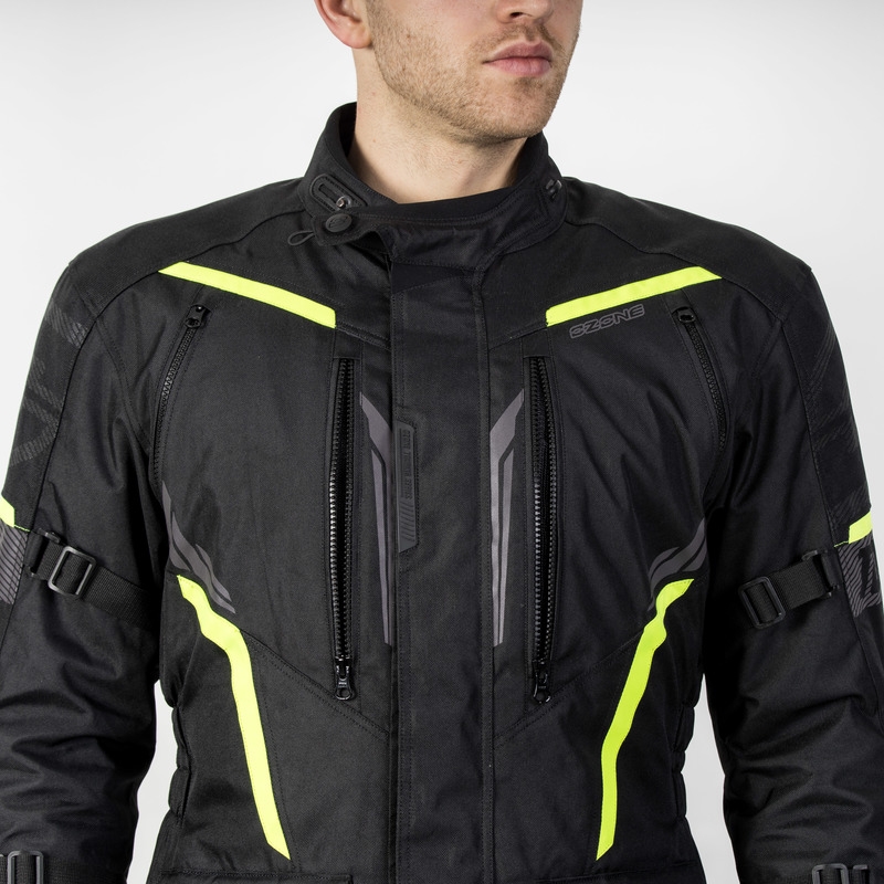 Motorcykeljakke Ozone Tour III sort-antracit-fluogul