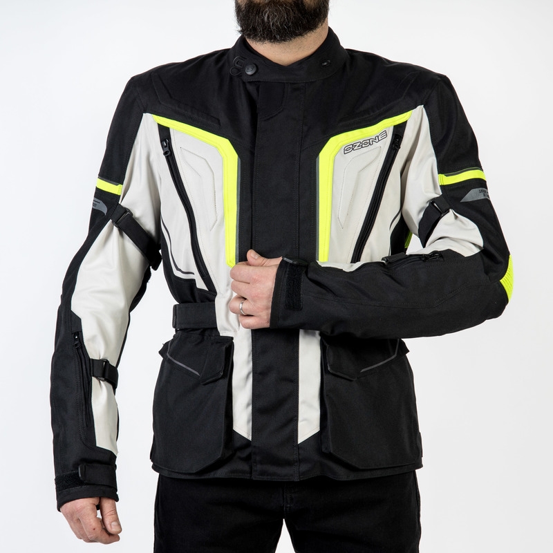Motorcykeljakke Ozone Sahara sort-grå-fluogul udsalg