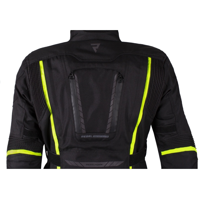 Motojakke til kvinder Rebelhorn Hiker III sort-fluogul udsalg