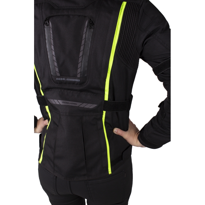 Motojakke til kvinder Rebelhorn Hiker III sort-fluogul udsalg