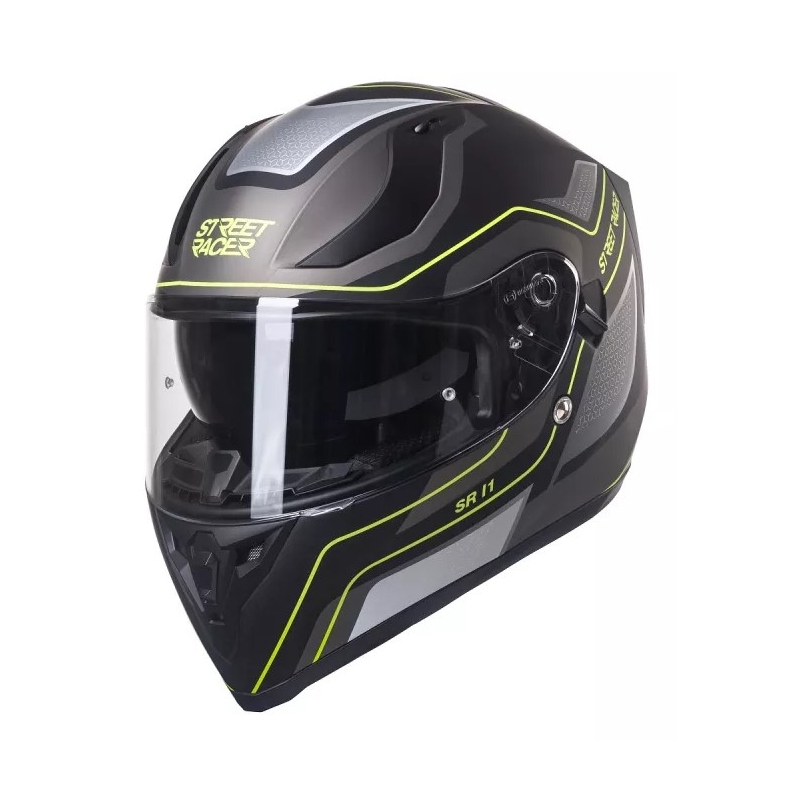 Integrální přilba na motorku Street Racer SR I1 černo-šedo fluo žlutá