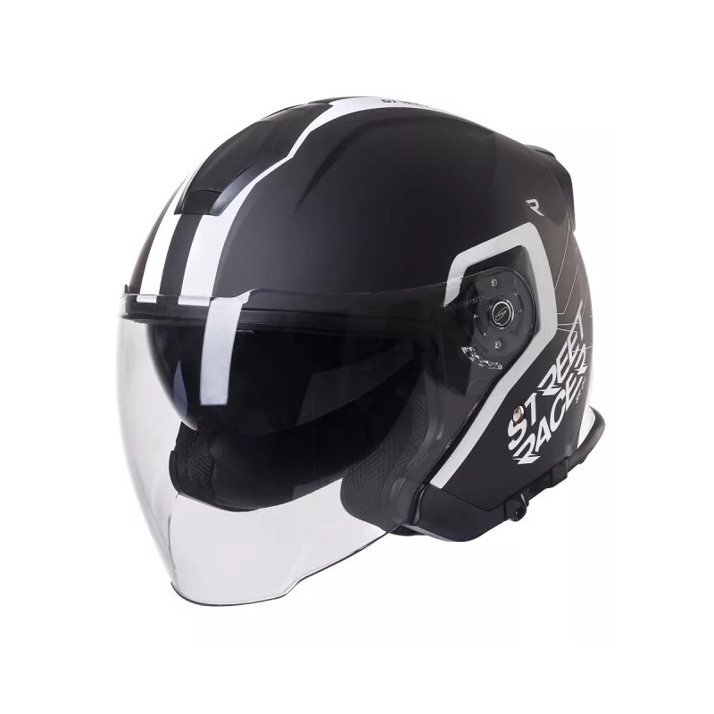 Åben motorcykelhjelm Street Racer SR 01 sort og hvid
