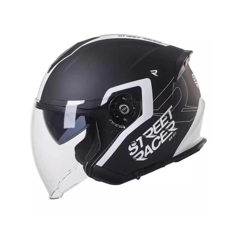 Åben motorcykelhjelm Street Racer SR 01 sort og hvid