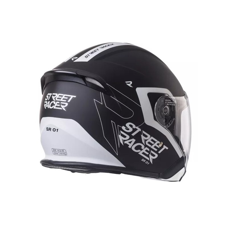Åben motorcykelhjelm Street Racer SR 01 sort og hvid