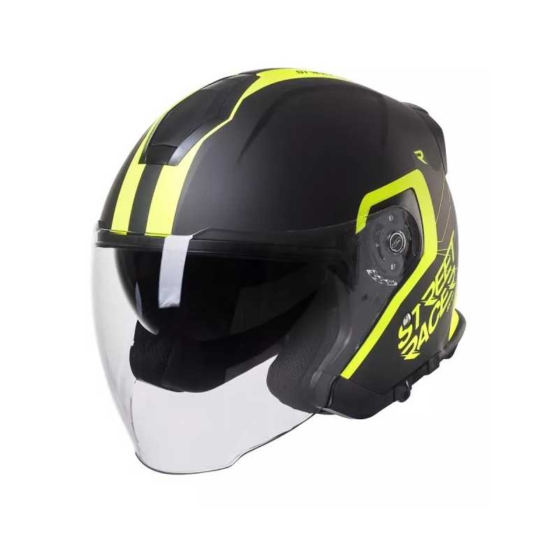 Åben motorcykelhjelm Street Racer SR 01 sort-fluogul