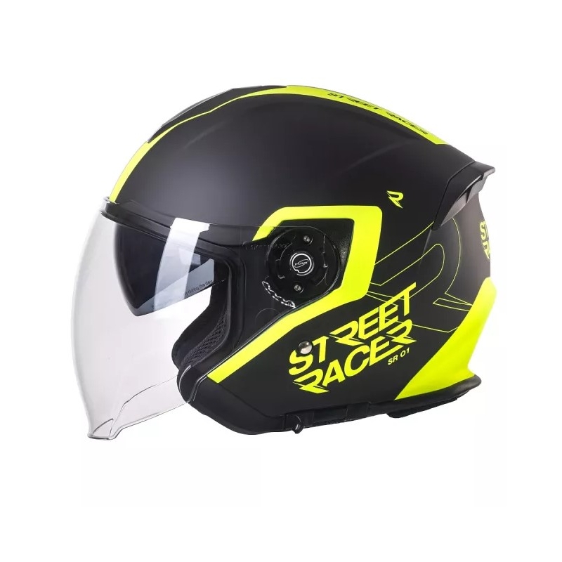 Åben motorcykelhjelm Street Racer SR 01 sort-fluogul