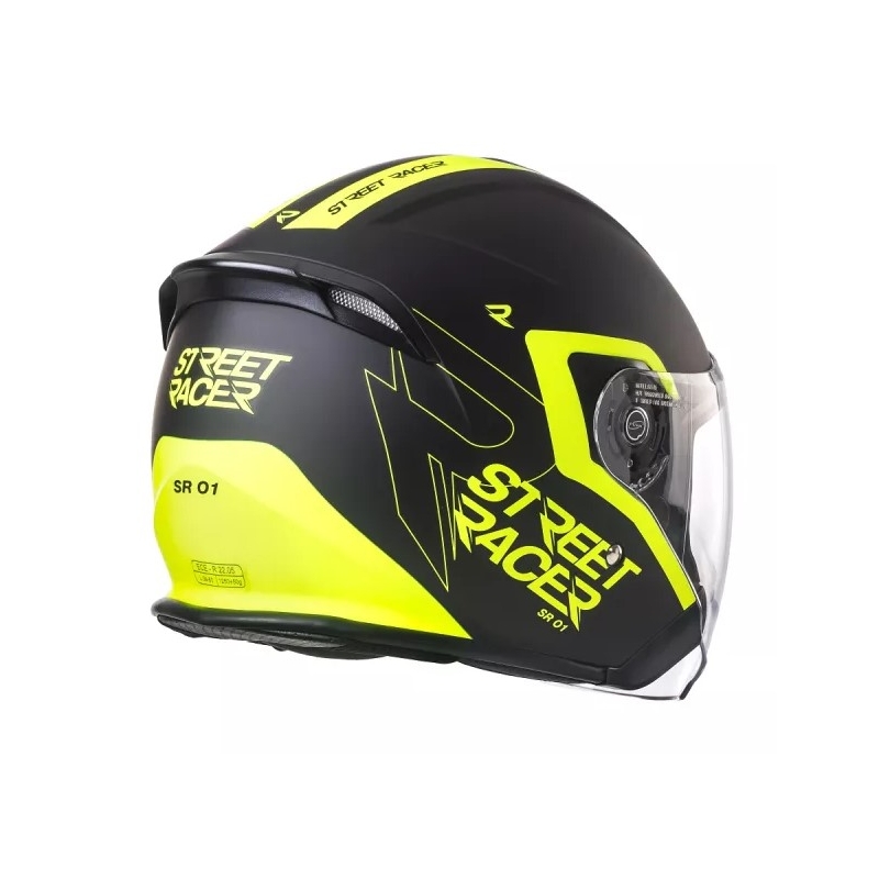Åben motorcykelhjelm Street Racer SR 01 sort-fluogul