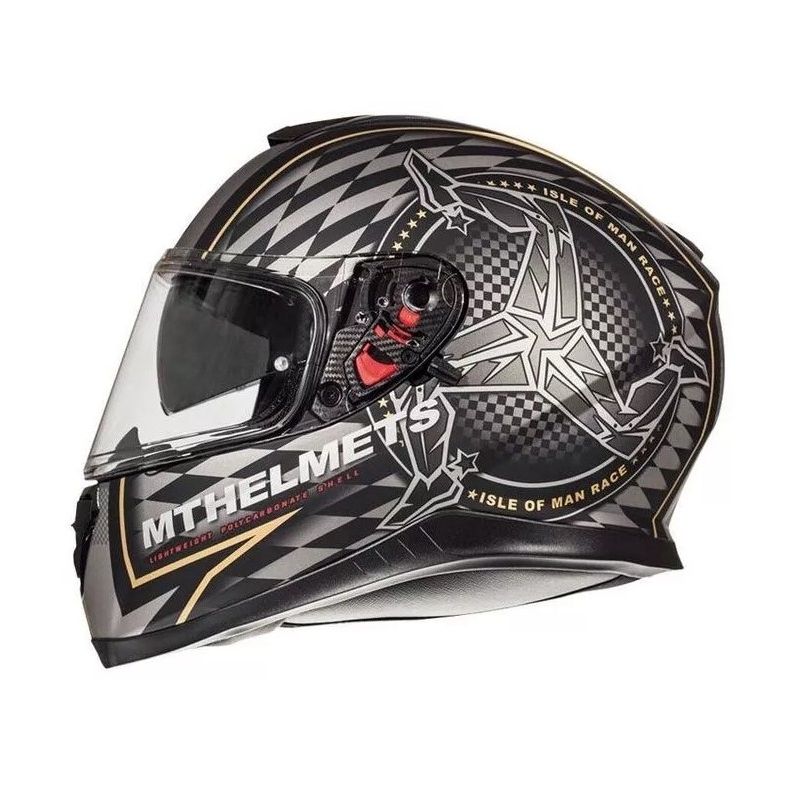 MT Thunder 3 SV isle of man sort og sølv integreret motorcykelhjelm udsalg