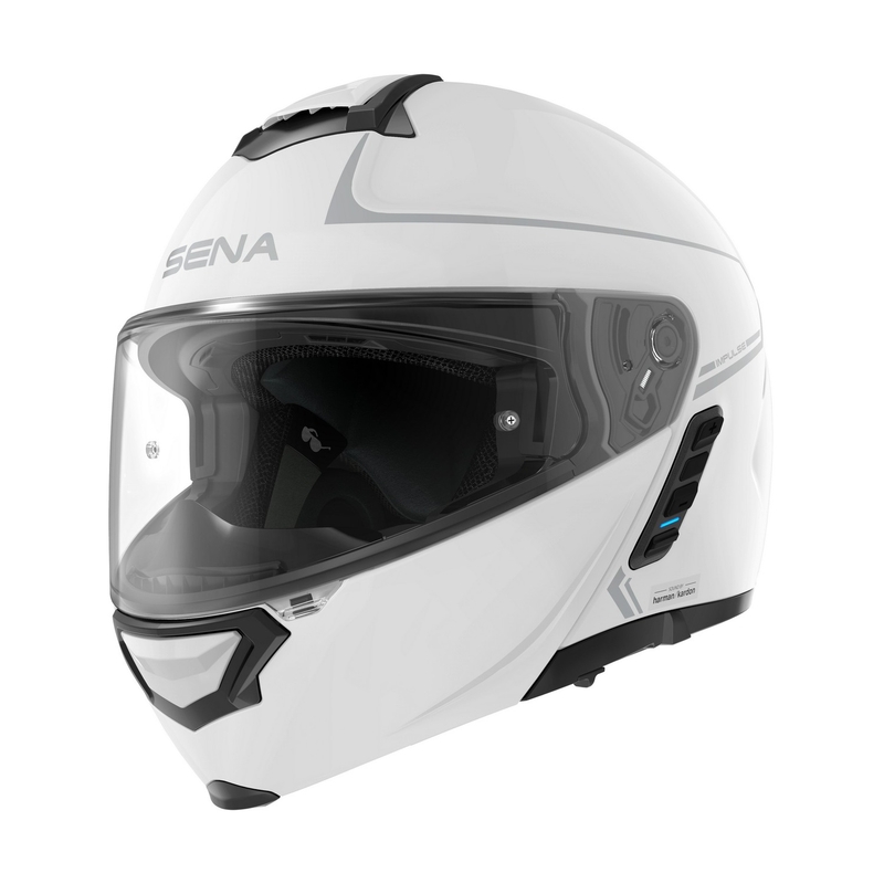 Sammenklappelig motorcykelhjelm med mesh-headset SENA Impulse hvid blank udsalg